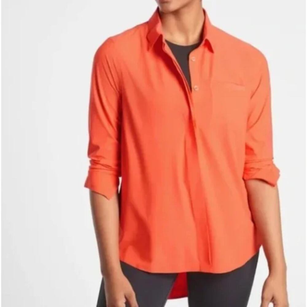 ATHLETA Urbanite Button Down Top Orange Haze Sz S {TT2}